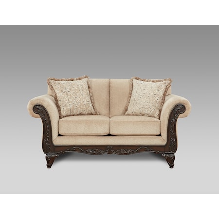TRADITIONAL LOVESEAT W/WOOD TRIM