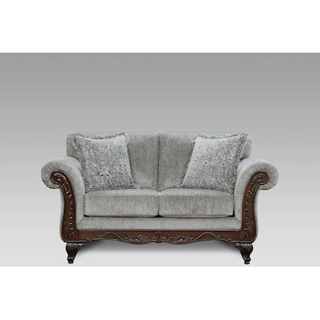 TRADITIONAL LOVESEAT W/WOOD TRIM