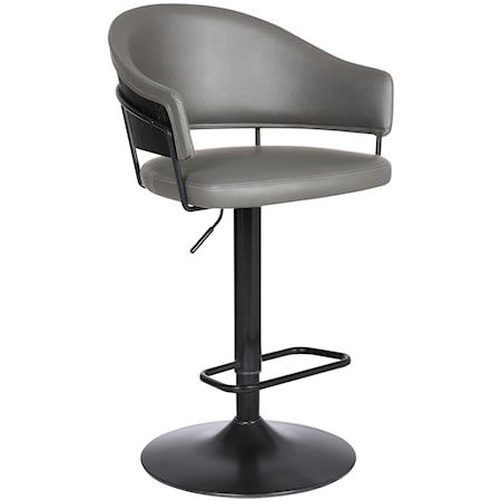 Adjustable Gray Faux Leather Swivel Barstool