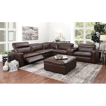 6 Piece Top Grain Leather Match Power Sectio
