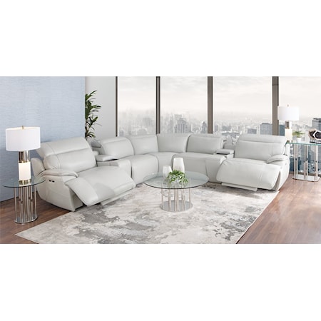 7 PC TOP GRAIN LEATHER MATCH POWER SECTIONAL