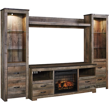 Large TV Stand w/ Fireplace, Piers, & Bridge